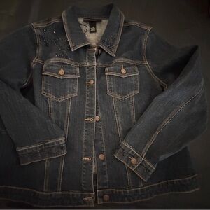 Venezia Dark Blue Denim Jean Jacket with Embellished Shoulder Sz 18/20